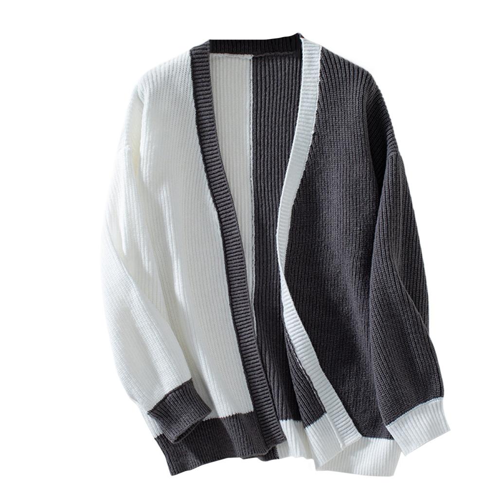 Women's Color Block Sweater Casual Loose Long Sleeved Knitted Cardigan Jacket