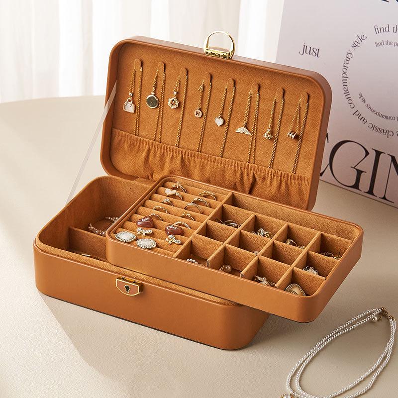 Высококлассная двухъярусная шкатулка для украшений с замком - Многосекционное хранение для ожерелий, серег, колец