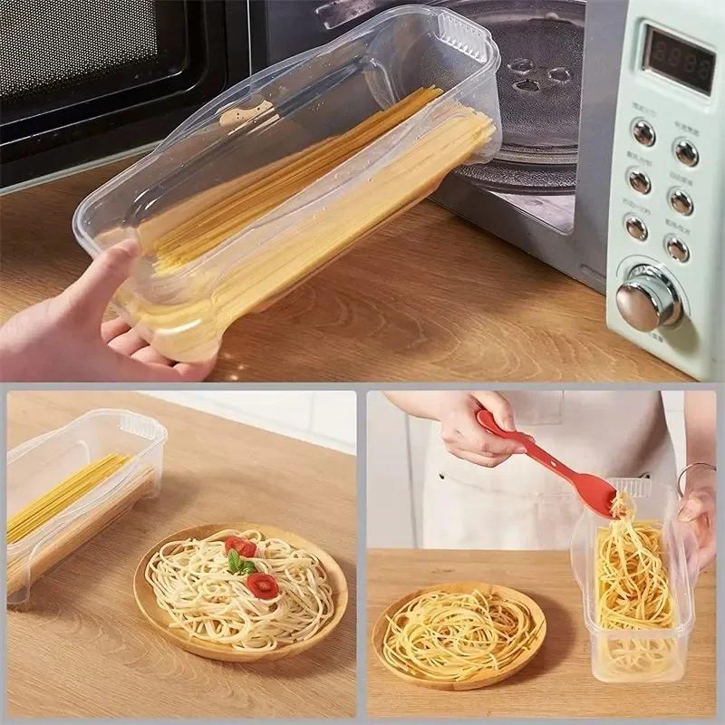 Large Capacity Noodle Cooking Box Microwave Heating with Fork Spoon Pasta Storage Box with Drainer Noodles Cooking Utensils