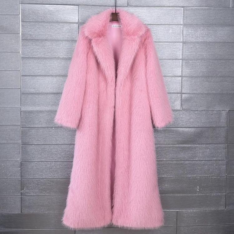 Winter Women Casual Faux Fur Coat Long Jacket Trendy Cardigan Solid Color High End Fashion