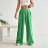 Женские прямые брюки с высокой талией, повседневные однотонные широкие брюки с боковой молнией