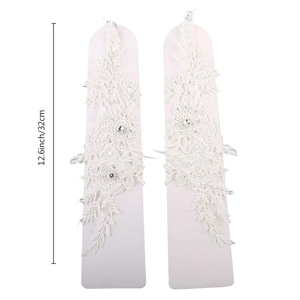 Lace Crystal Women’s Wedding Gloves Fingerless Elbow Bridal Floral Ivory Long Accessory for Bride