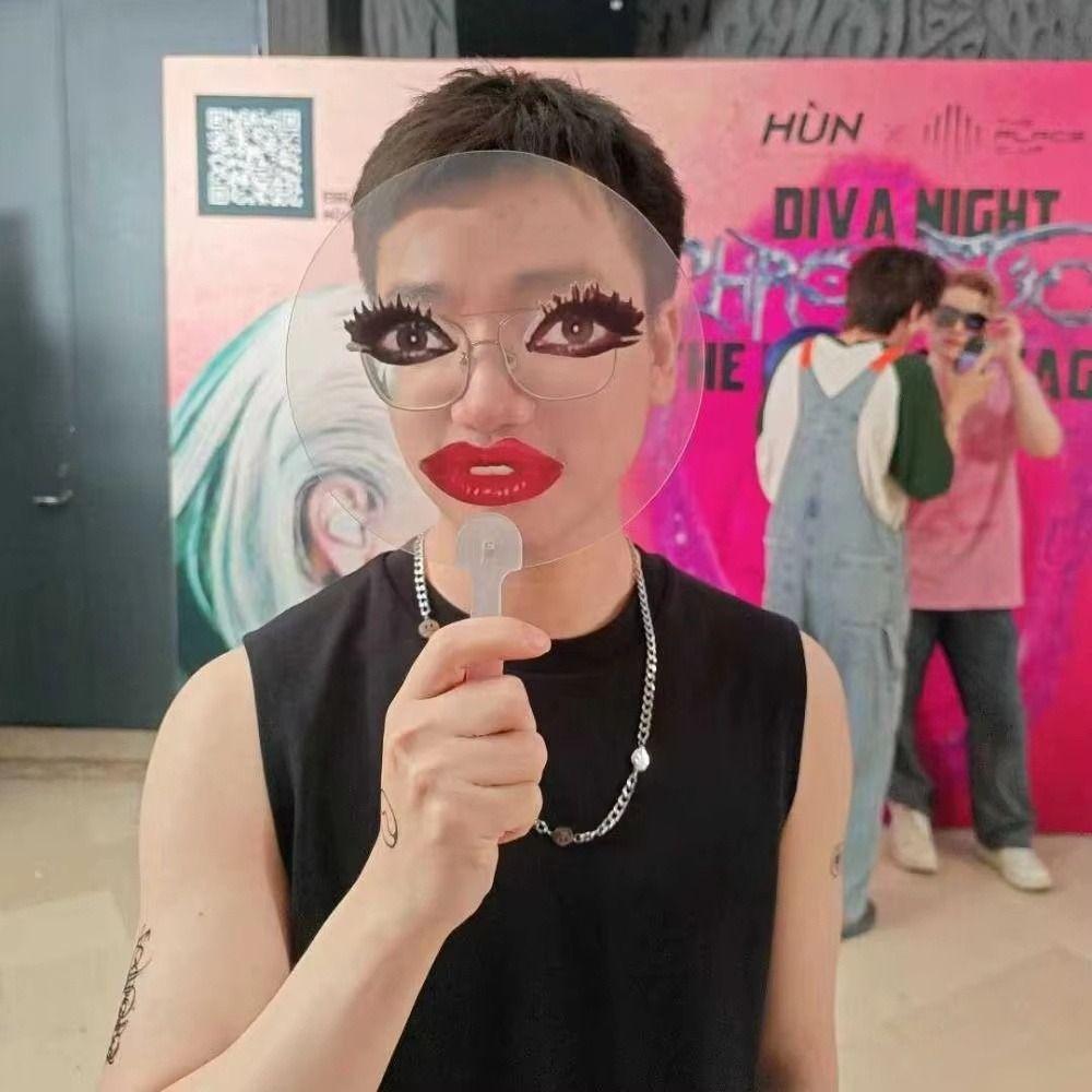 Длинные ресницы Прозрачные ручные веера ПВХ Печатный веер Веер с красными губами Подарок другу