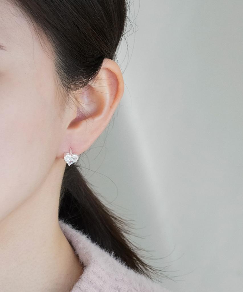 Серебряные серьги-кольца Alleun 925 пробы, Королевское сердце, с фианитами, с застежкой one-touch