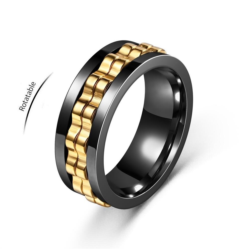 Anti Stress Stainless Steel Ring For Men Gear Chain Rotating Anxiety Relief Spinning Fidget Rings Punk Jewelry Bague Homme KTJ