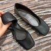Women's Leather Ballet Flats Soft Soled Commuter Single Shoes 2025 Summer Square Toe Flat Mary Jane Shoes