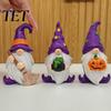 Hand Painted Desktop Figurines Halloween Gnome Resin Figurine, Broom Cauldron Pumpkin Dwarf Cute Cartoon Wizard Gnomes Statue for Desk Shelf,