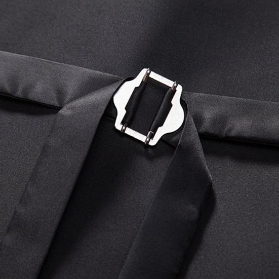 Men Suit Waistcoat Lapel Sleeveless Single Breasted Business Suit Vest Solid Color Slanted Hem 3D Pockets Chain Decoration Waistcoat