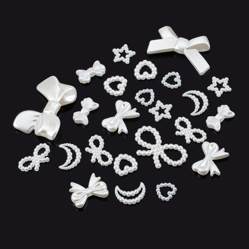 50pcs Resin Accessories Bowknot Love Heart for Jewelry Making DIY Findings White Imitation Pearl Beads Bowknots Hair Accessories