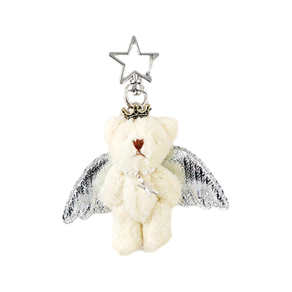 Angel Bear Keychain Cute Stuffed Animals Keyring Hanging Ornament Backpack Handbag Charm Pendant Gift for Girls Women