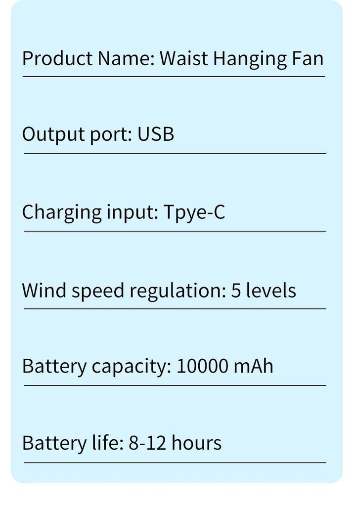 Customizable 10,000mAh Waist-Mounted Fan