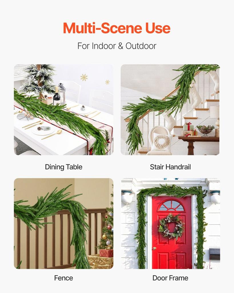Christmas Garland, 1524 mm Realistic Norfolk Pine Garland, Evergreen Real Touch Artificial Faux Greenery Garlands, for Holiday Indoor Outdoor Xmas
