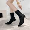 Pointed Toe Sock Stretch Boots for Women Autumn Female Heeled Shoes Fashion Thin Heel Women's Mid Calf Boots Ladies Ankle Botas