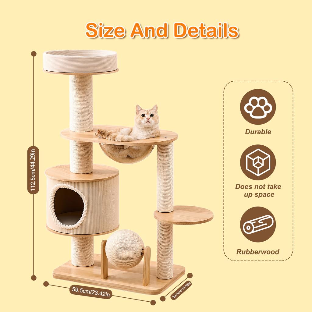 Multifunctional Cat Climbing Frame with Jumping Platform Integrated Cat Nest Scratching Post Breathable Pet House for Indoor Cat