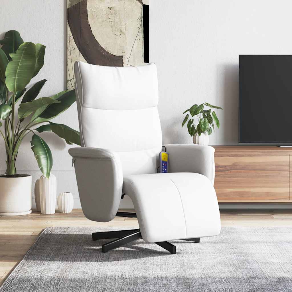 Massage Chair with Footrest White Faux Leather