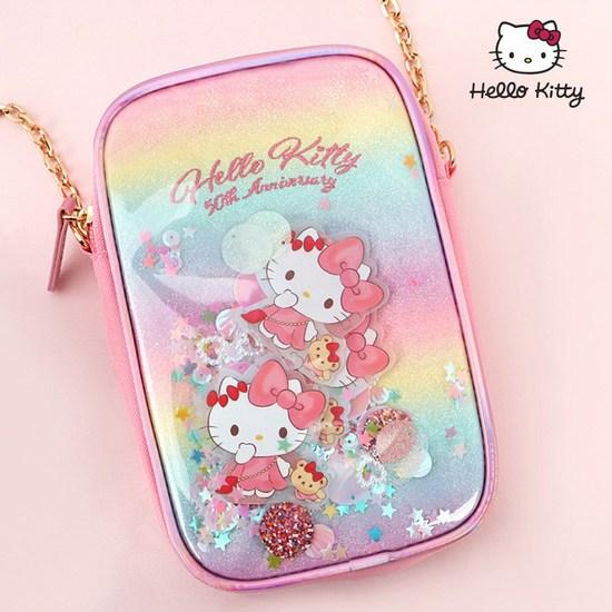 Сумка-кошелек Hello Kitty 50TH, сумка для аксессуаров для девочек, сумка для походных принадлежностей, сумка для мобильного телефона, детская сумка, популярный персонаж в Корее
