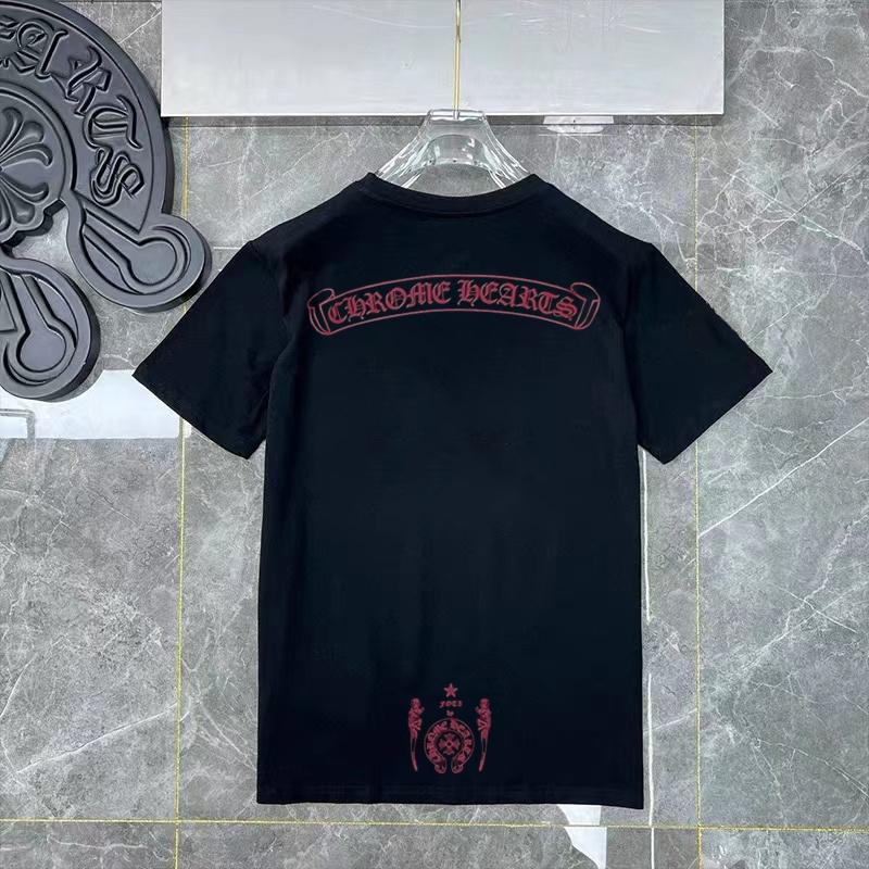 D48 CHROME HEARTS Лето 2026 Новая Высококачественная Хлопковая Круглый Вырез Свободная Большого Размера Мужская и Женская Футболка Футболка для Пары