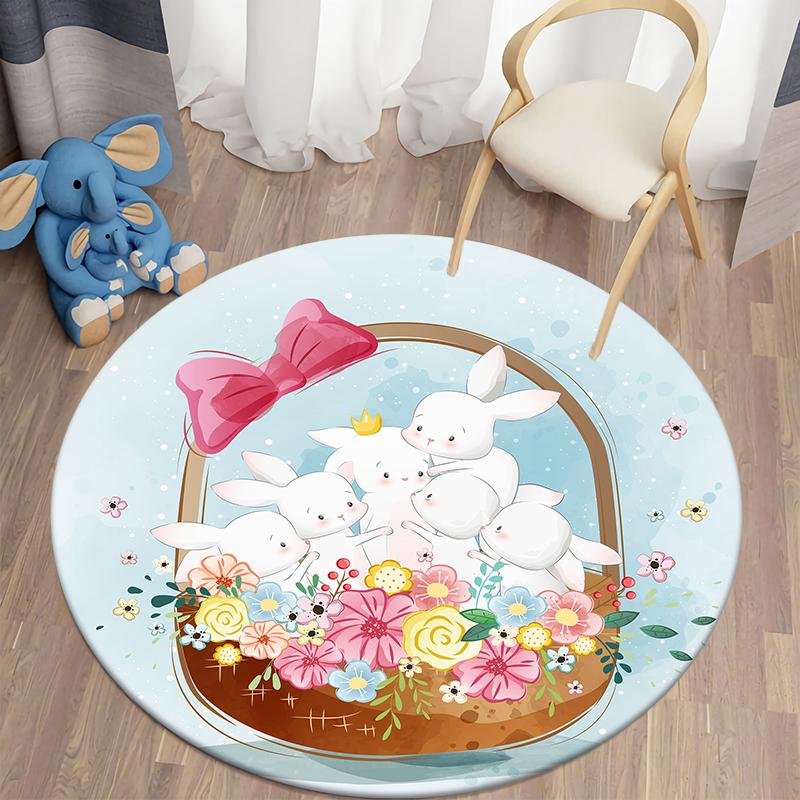 Детский ковер с принтом кролика Kawaii, коврики с кроликом, круглый ковер для гостиной, напольный коврик, фланелевый противоскользящий коврик для детей