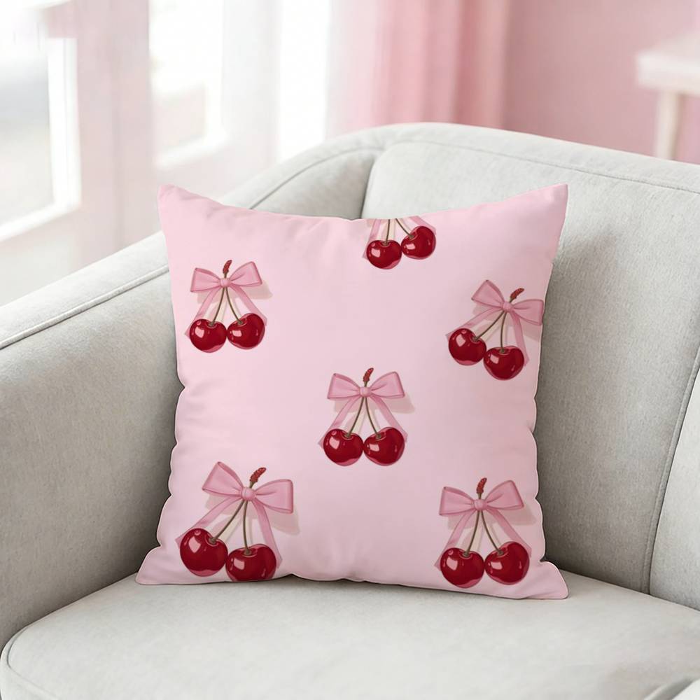 Pink Bow Cherry Pattern Pillow Case For Sofa Living Room Home Office Decor Protective Cover