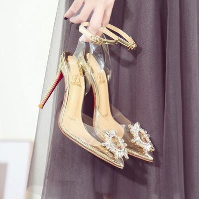 Баотоу прозрачные сандалии фея ветер лето новые тонкий каблук стразы сексуальный темперамент знаменитости хрустальные высокие каблуки