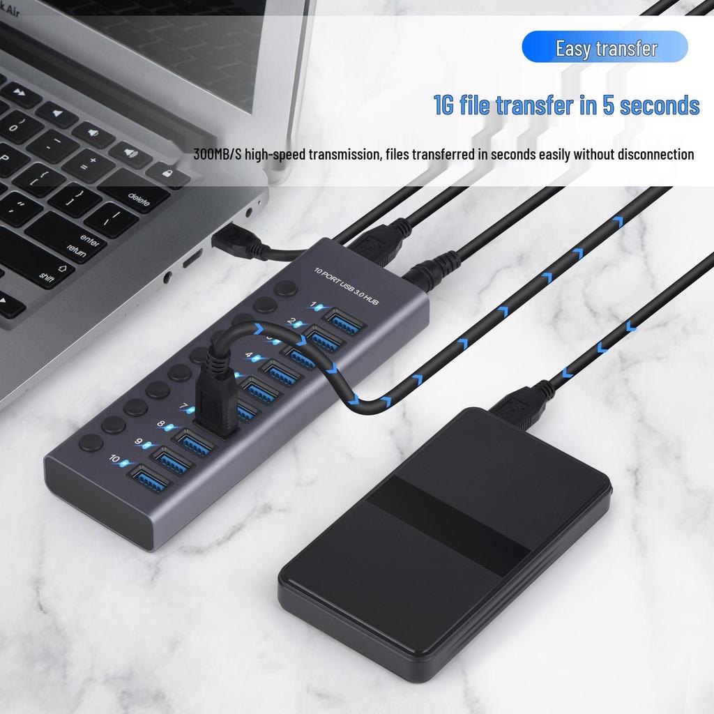 10-портовый USB 3.0 концентратор с независимыми переключателями и док-станция с высоким током
