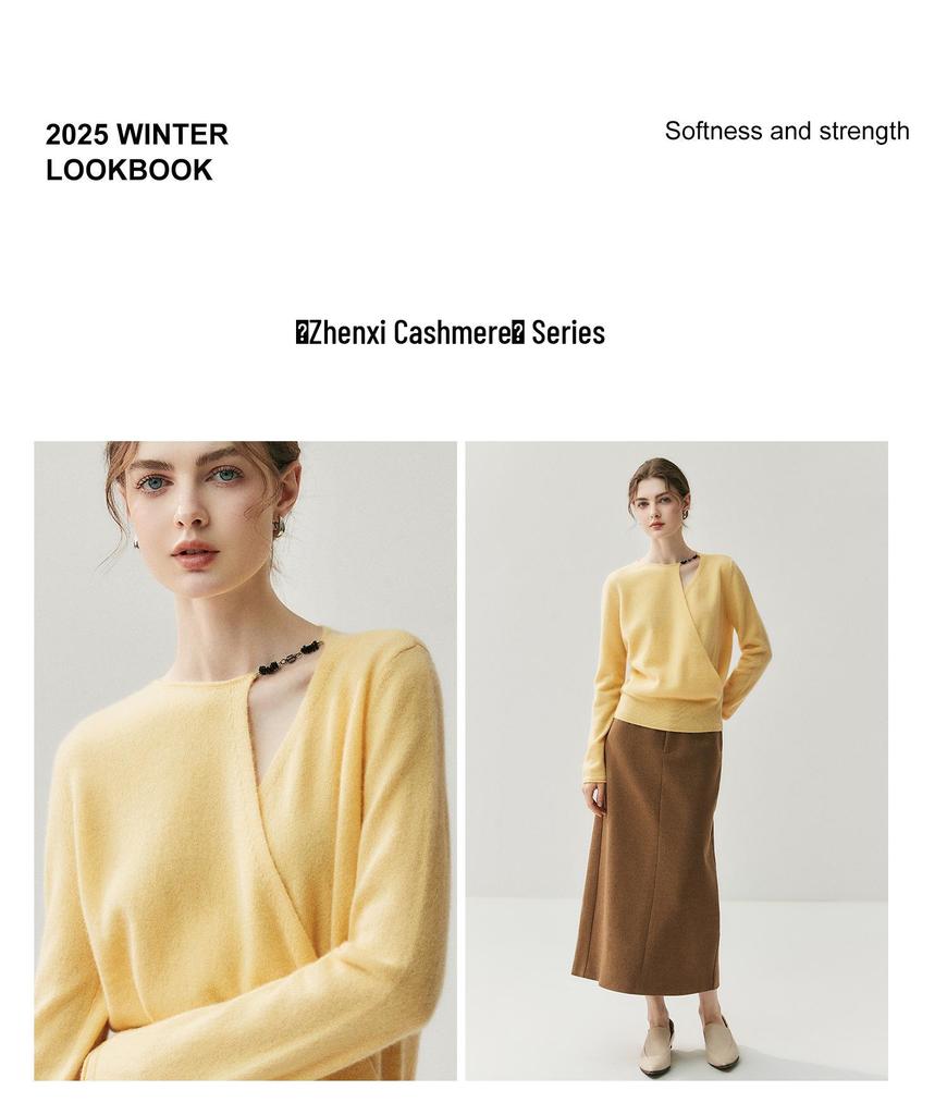 Женский кашемировый свитер французского дизайна с запахом - приятный к коже, вязаный трикотаж свободного кроя для осени и зимы.