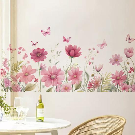 Наклейка на стену романтический цветочный узор бабочки самоклеящаяся отличная липкость противоскользящая влагостойкая наклейка для украшения стены спальни гостиной
