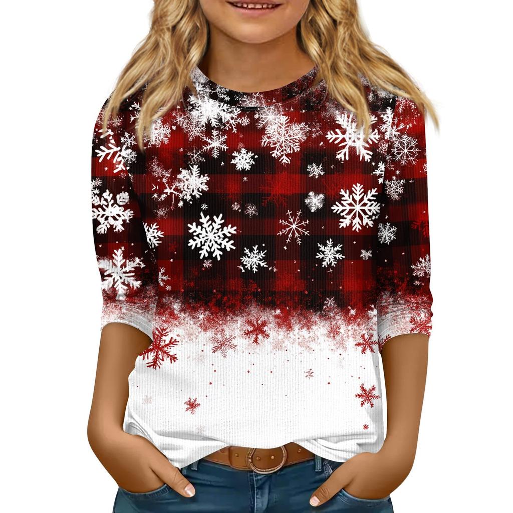 Детская футболка с рукавом 3/4, повседневная футболка с принтом, круглый вырез, блузка-пуловер