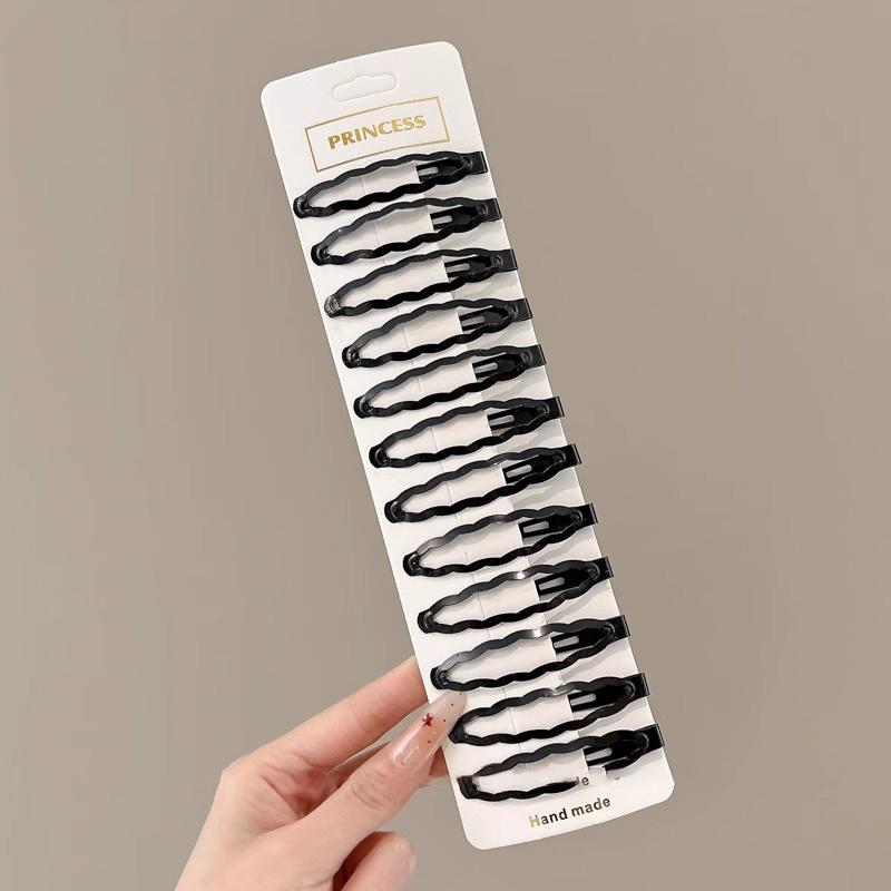 Matte Black Hair Clips Set 10/12Pcs Geometric Square Star Wave Design for Enhanced Elegance
