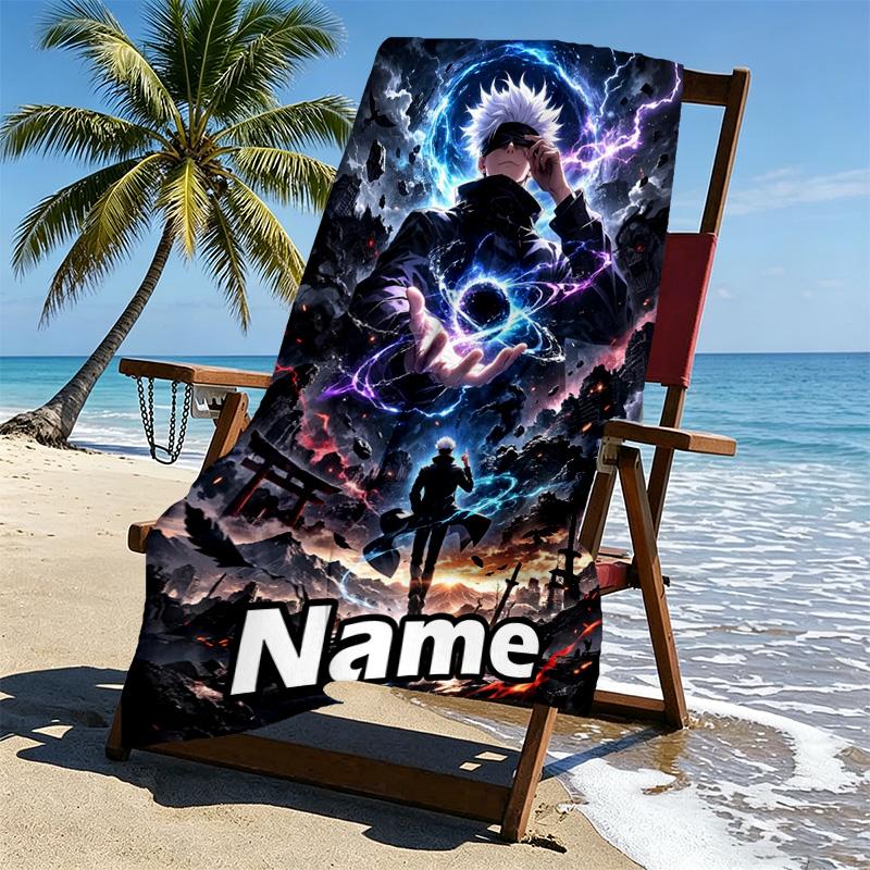 Custom Name Personalized Jujutsu Kaisen Print Beach Towel, for Trip Camping Beach Party Home Decor, Birthday Gift for Family & Friends