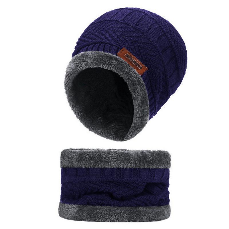 3pcs/set Fashion Plush-lined Knitted Caps Men Women's Winter Hats Scarves Touch Screen Gloves Thicken Warm Beanie Hat