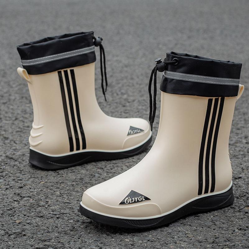 New Medium Tube Waterproof Shoes Men's Fashion Bundle Rain Shoes Velvet Outer Wear Non-slip Work Wear-resistant Rain Boots Rubber Shoes