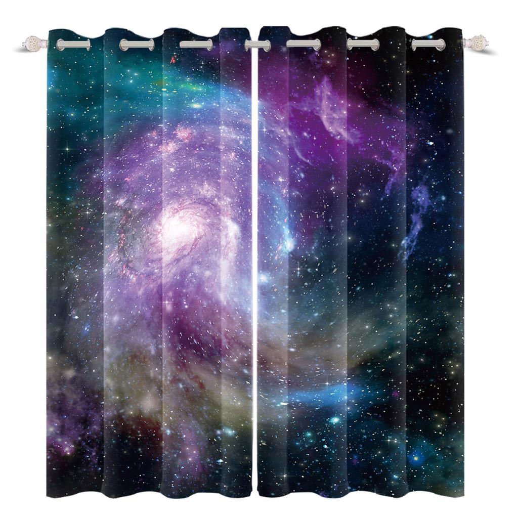 2pcs/set Universe Blue Purple Aurora Window Curtain Outer Space Nebula Home Bedroom Bar Decor Blackout Polyester Fabric Curtains