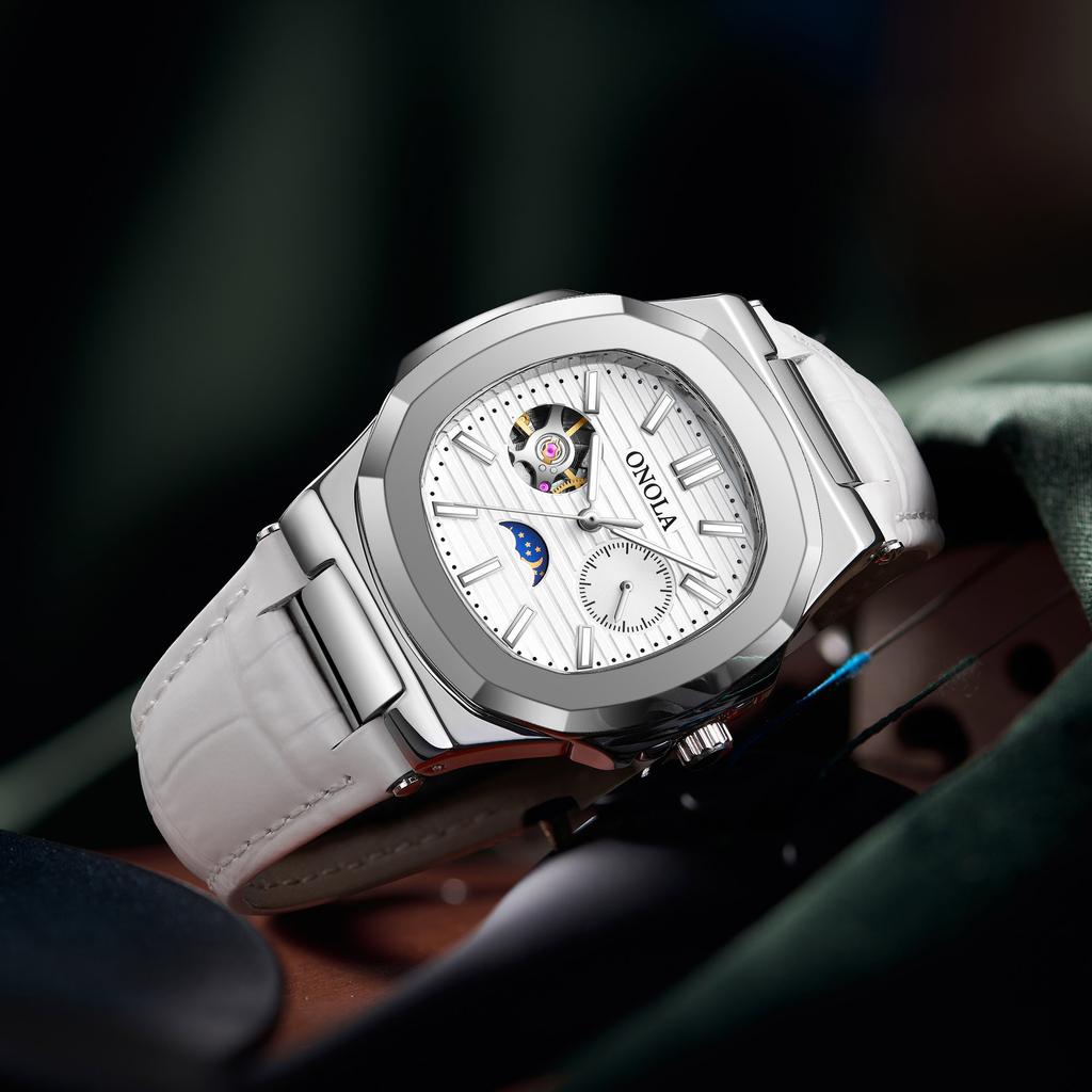 High Quality Sun Moon Star Morning Mechanical Watch Men's Hollow Leather Waterproof Watch