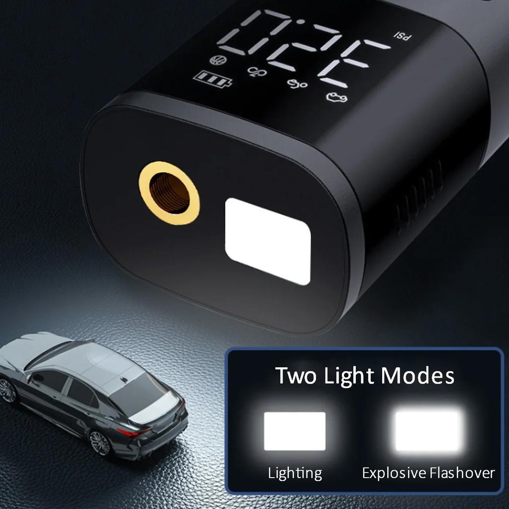 Насос для накачивания шин со светодиодной подсветкой, аккумуляторный 2000 мАч, воздушный компрессор для шин с цифровым дисплеем, автоматическое отключение, электрический насос для шин