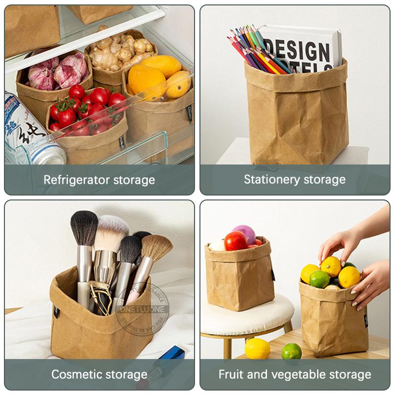 1/4pcs Kraft Paper Bag Reusable Grocery Bags For Fruits Washable Paper Storage Bags Vegetable Plants Flowers Bread Packing