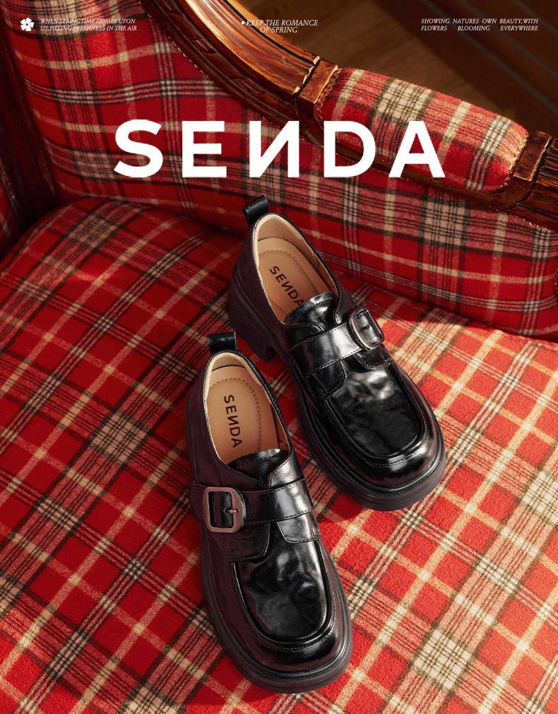 Senda Oxford Shoes Women's 26 Spring New Scratch Pattern Belt Buckle Thick High Heels Casual Single Shoes ZTK10AA6