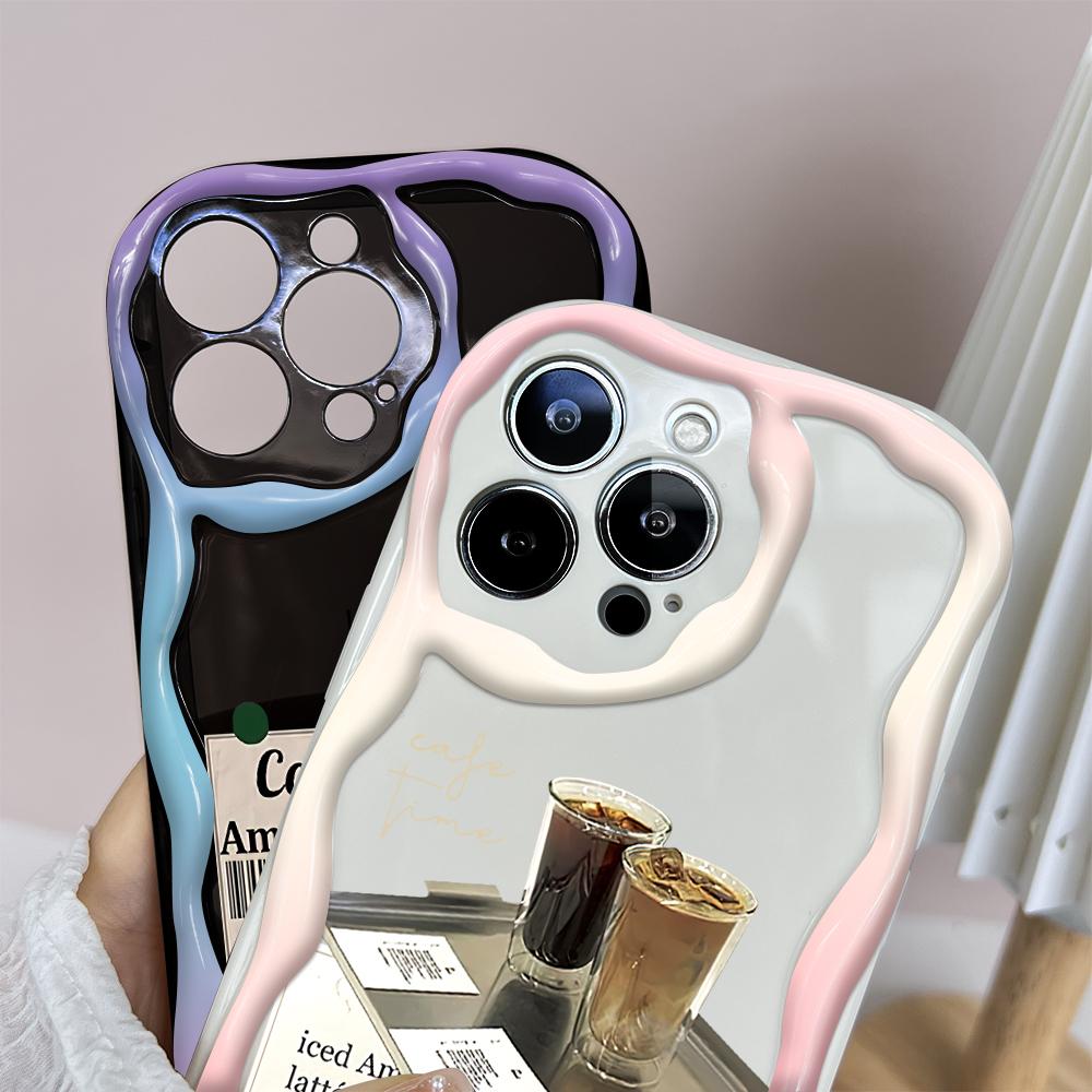 Cartoon Pattern Cream Texture Casing Wavy Edge Soft Silicone Cover Phone Case for IPhone Samsung Huawei Honor Xiaomi Redmi OPPO Realme Vivo Infinix