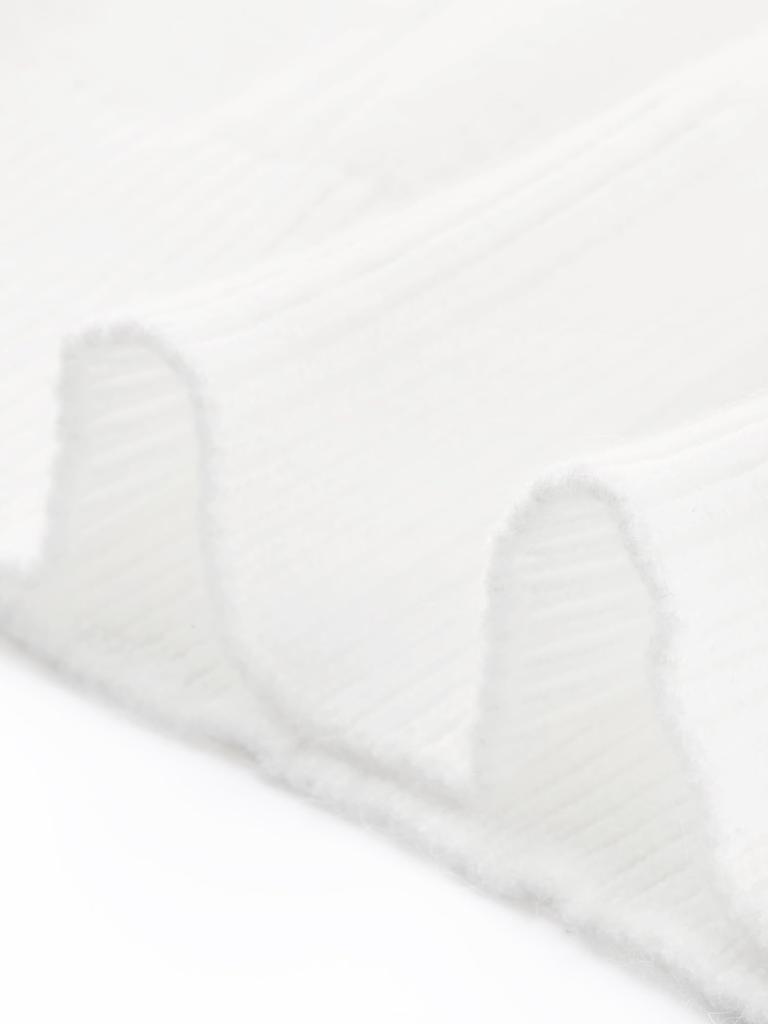 Allegra K Women's Cropped Sweater, Pullover, Crew Neck, Cute Ruffles, Long Sleeves, Knit Sweater, Top, Casual Outfit, Solid White, Size M