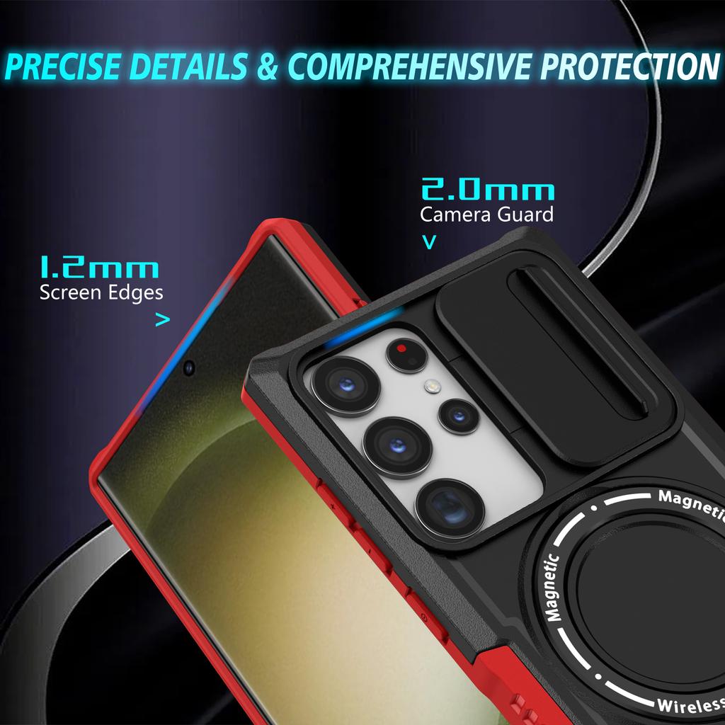 Push Window Camera Magnetic Case For Samsung Galaxy S23 Ultra S21 Plus S20 FE Note 20 Hybrid Armor Stand Wireless Charging Cover