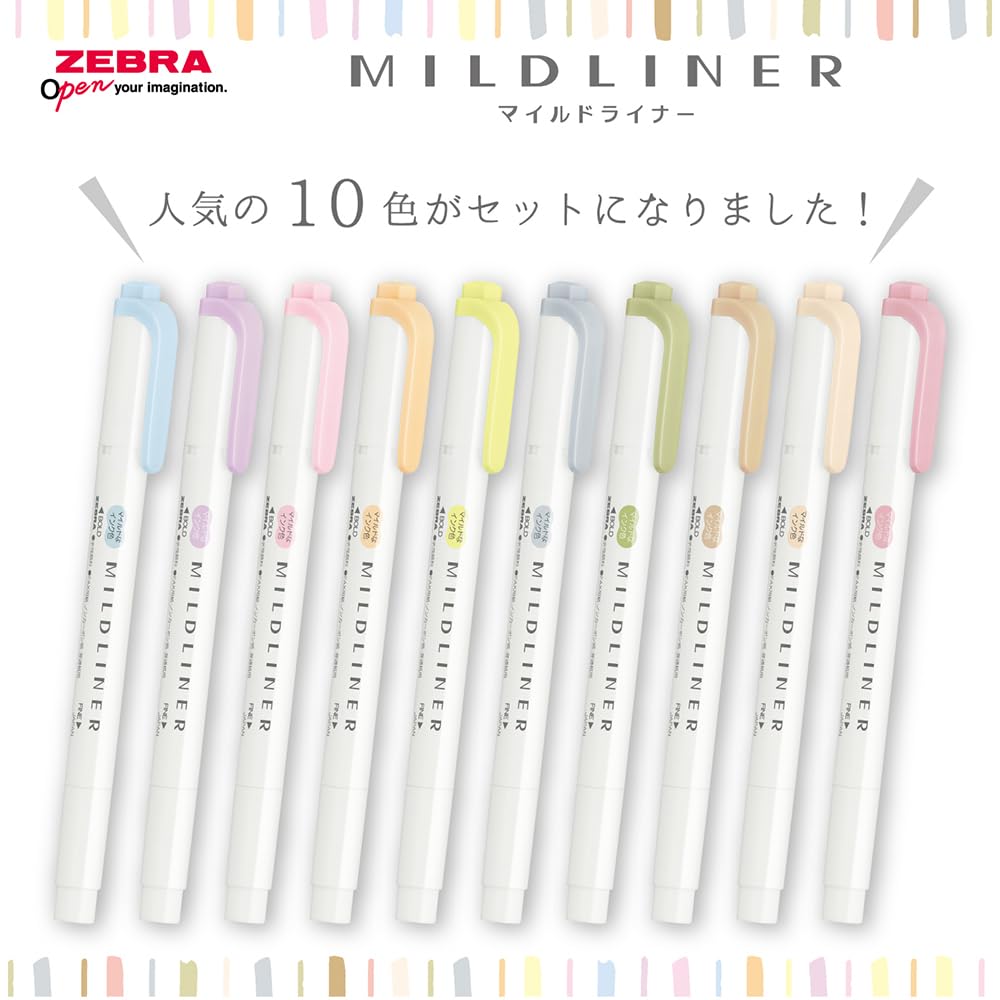 Zebra Mildliner Highlighter Gentle Natural Set Pens, & Mild, 10-Color (WKT7-10C-YNTC)
