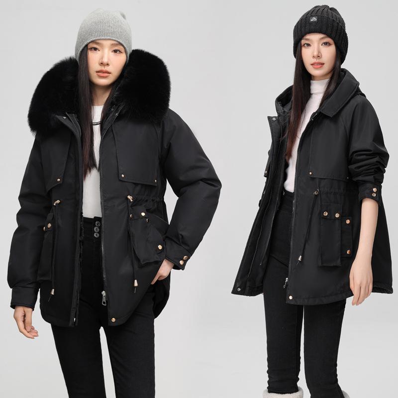 One dress and three wears the inner tank with hair pie to overcome the medium and long waist, loose and thin, and thickened cotton-padded coat f