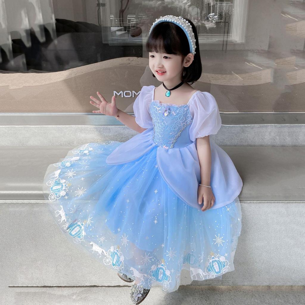 CRS CC2 Dress Kids Purple Dress Light Blue Sky Blue Princess Dress Sizes 100 110 120 130 140 150 Gift for Halloween Party CC2 Sky [lien baby]