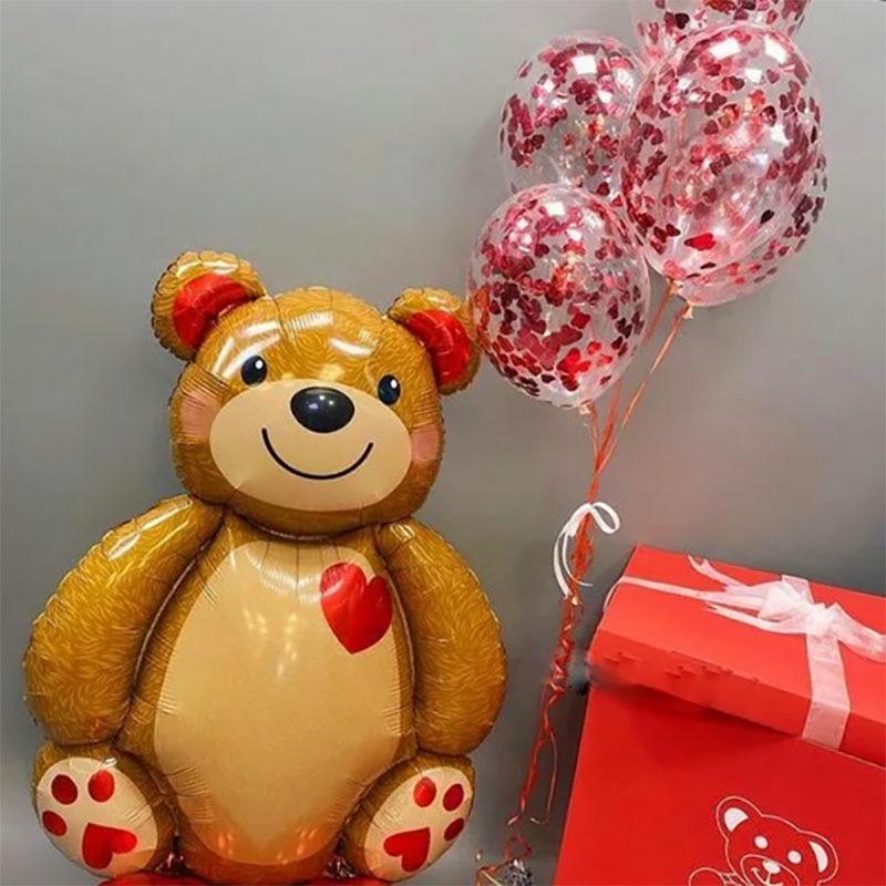 1 шт. Воздушные шары из фольги в форме сердца с мишкой, С Днем рождения, украшение для вечеринки на День святого Валентина, воздух, гелий, глобос, свадебные украшения, детские игрушки, воздушный шар