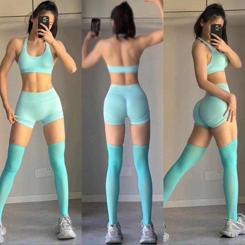 Tank Top with Beautiful Back Design, European and American Style Internet Celebrity Butt-Lifting Shorts, Training Peach Shorts, Fitness Set for Women