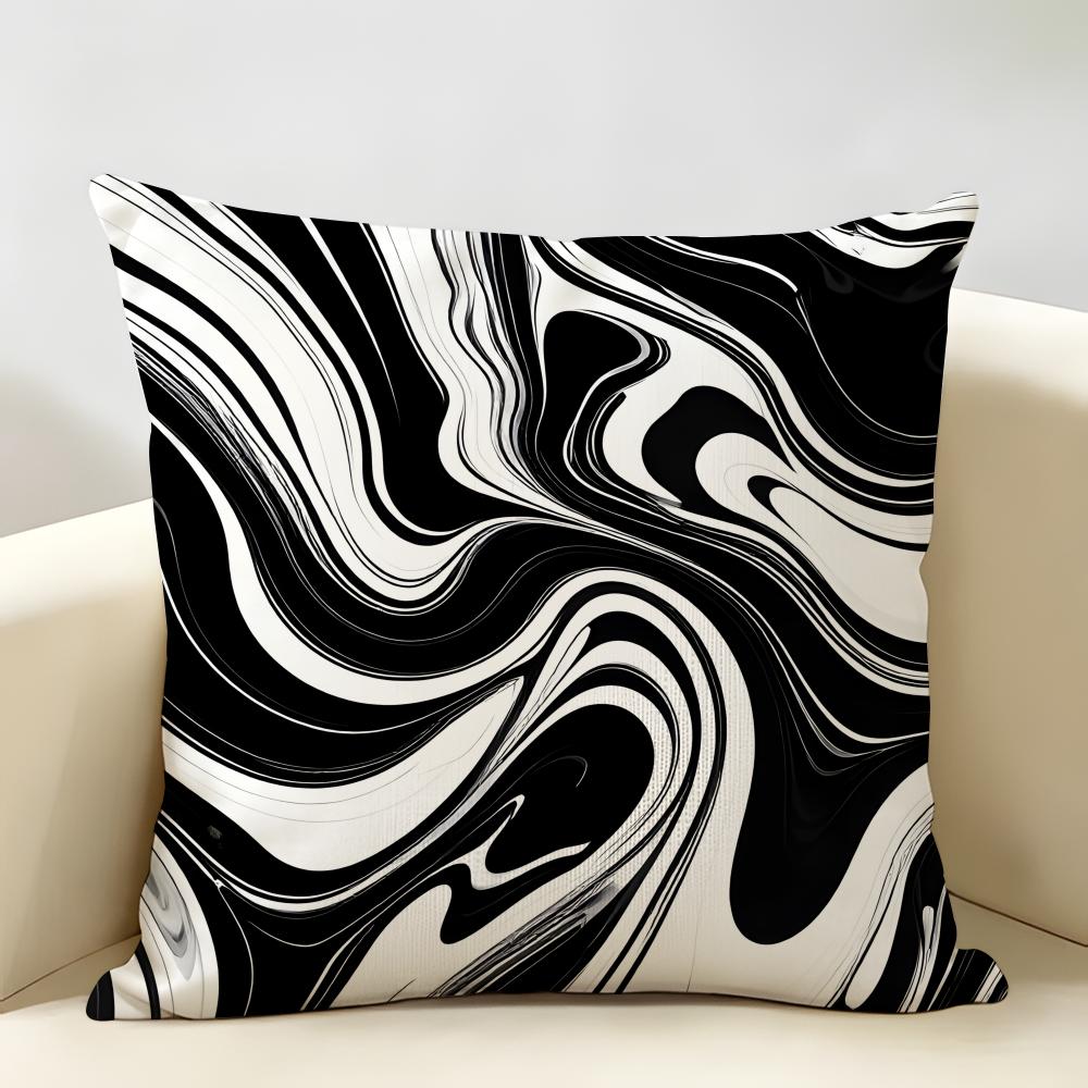 Luxury Sophisticated Black White Art Cushion Cover Natural Linen Organic Fabric Printing Breathable Perfect For Home Decor