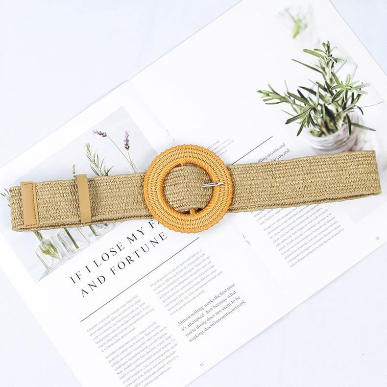 Womens Woven Cotton Linen Waist Belt With Large Round Buckle For Summer Beach Outfits