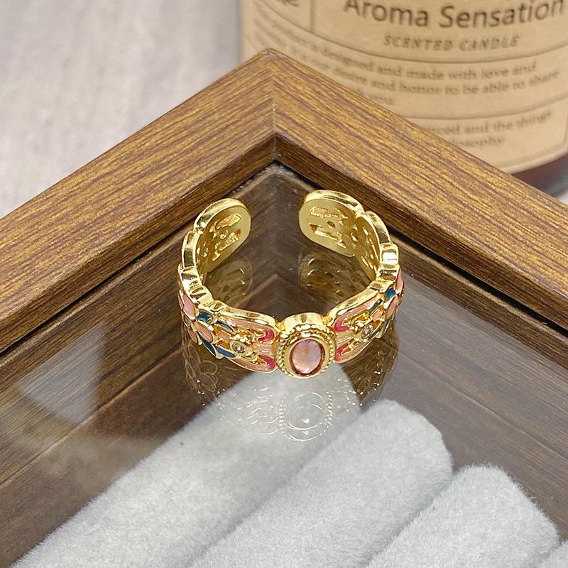 Средневековое Винтажное Цветное Эмалированное Цветок Бабочка Открывающийся Кольцо Женское Ретро Нишевое Высококлассное Легкая Роскошь Кольцо