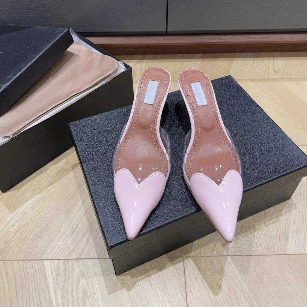 2025 Fairy Style Summer Sexy And Versatile Transparent Half-Slipper Women'S Pointed-Toe Thin-Heeled High-Heeled Sandals Slipper