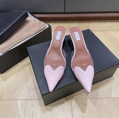 Мода 2025 Сказочный стиль Летние Сексуальные и Универсальные Прозрачные Полушлепанцы Женские Туфли-лодочки с Острым Носком на Тонком Высоком Каблуке Шлепанцы